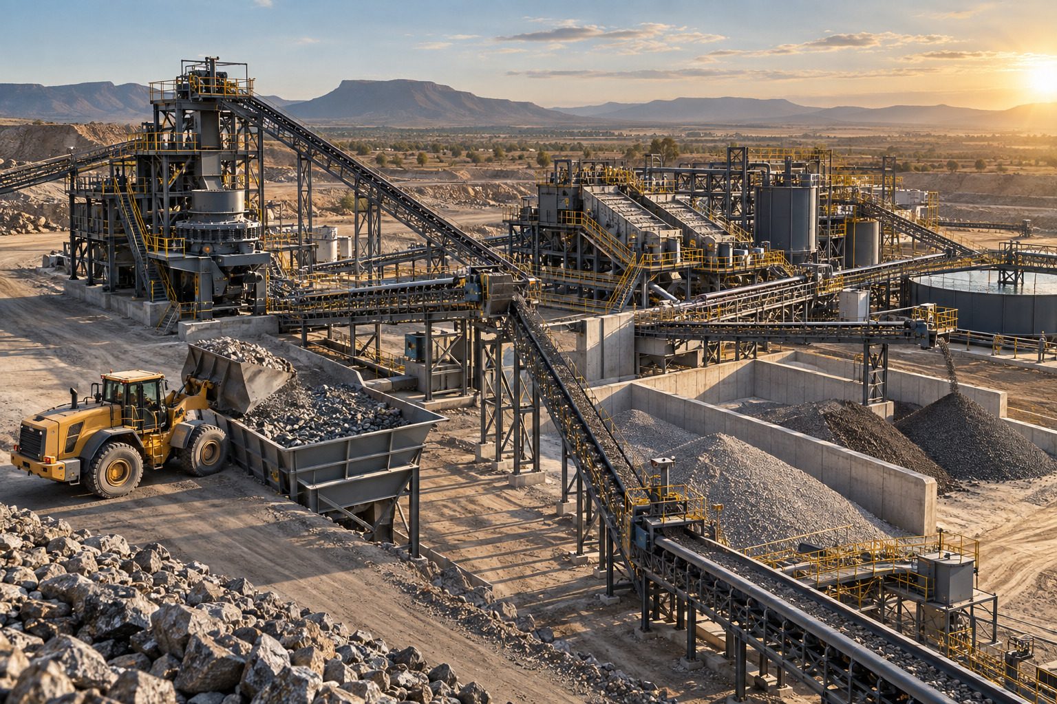 Mineral processing plant at sunrise